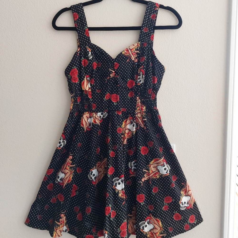 POLKA DOTS SKULL PINUP, GOTHIC STYLE DRESS